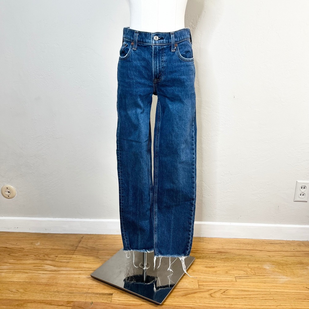 Abercrombie & Fitch Jeans Mid Rise 90s Straight Size 25 Short Blue‎ Raw Hem